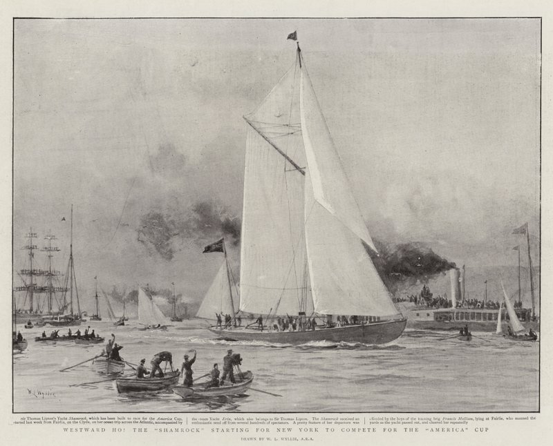 Westward Ho, Shamrock som startar till New York för att tävla om America Cup. av William Lionel Wyllie