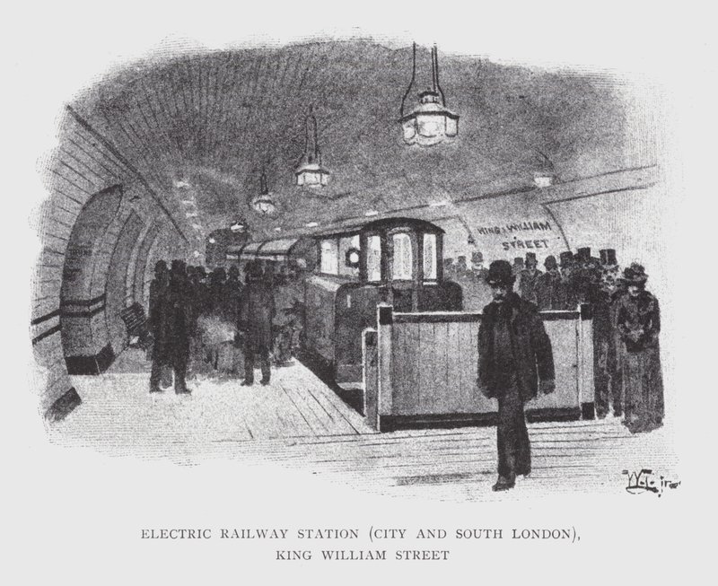 Electric Railway Station, City och South London, King William Street (litho) av William Luker