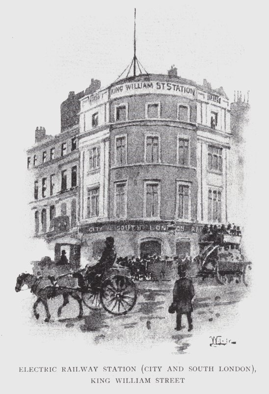 Electric Railway Station, City och South London, King William Street (litho) av William Luker