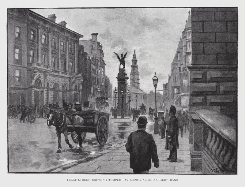 Fleet Street, som visar Temple Bar Memorial och Child