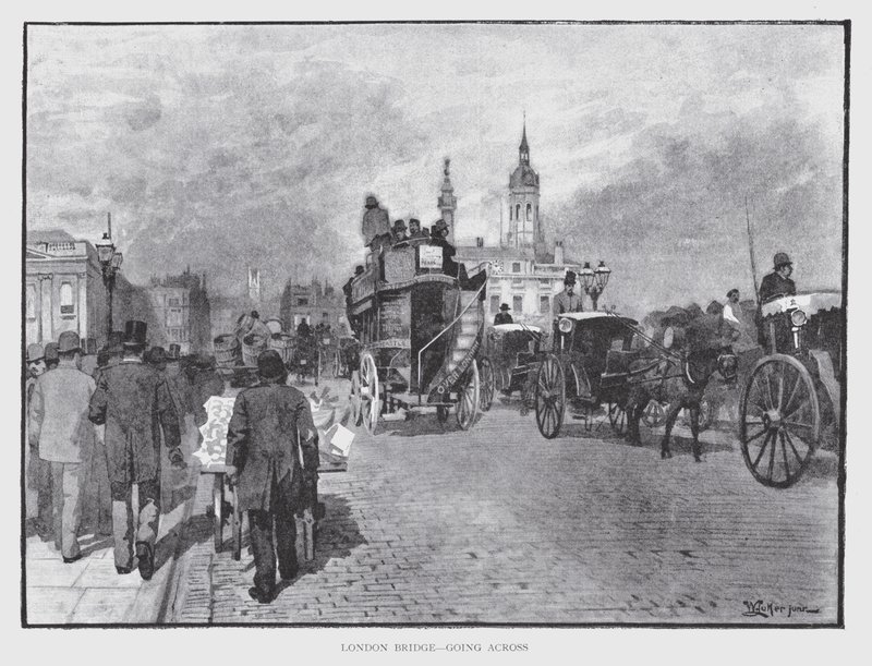 London Bridge, går över (litho) av William Luker
