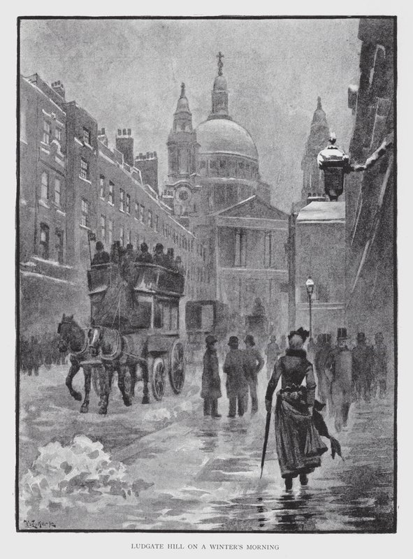 Ludgate Hill på en vintermorgon (litho) av William Luker