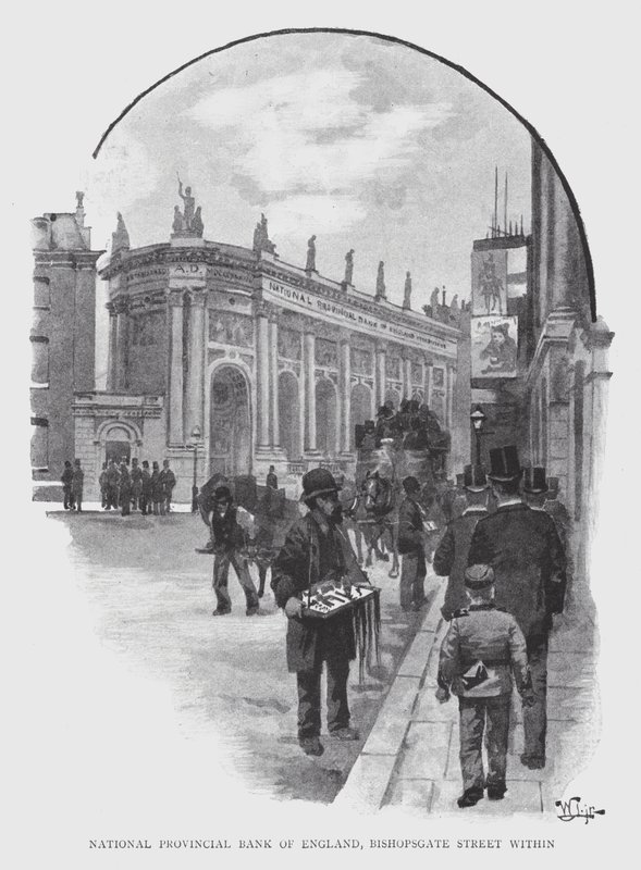 National Provincial Bank of England, Bishopsgate Street inom (litho) av William Luker