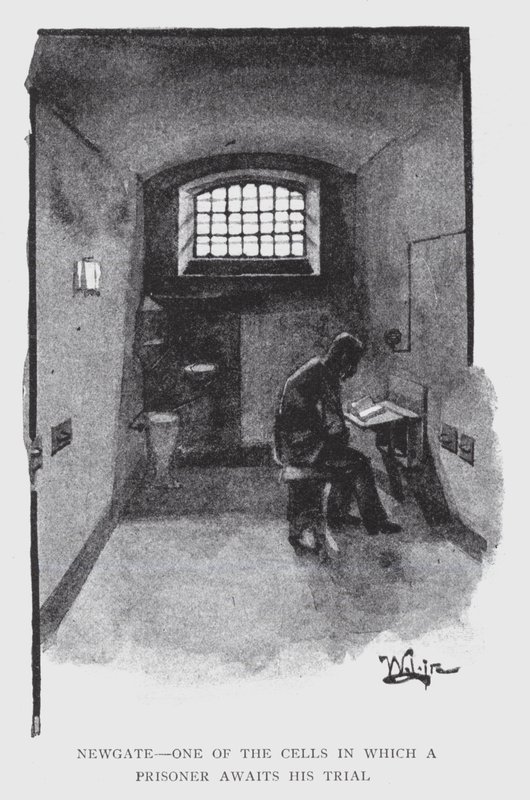 Newgate, en av cellerna där en fånge väntar på sin rättegång (litho) av William Luker
