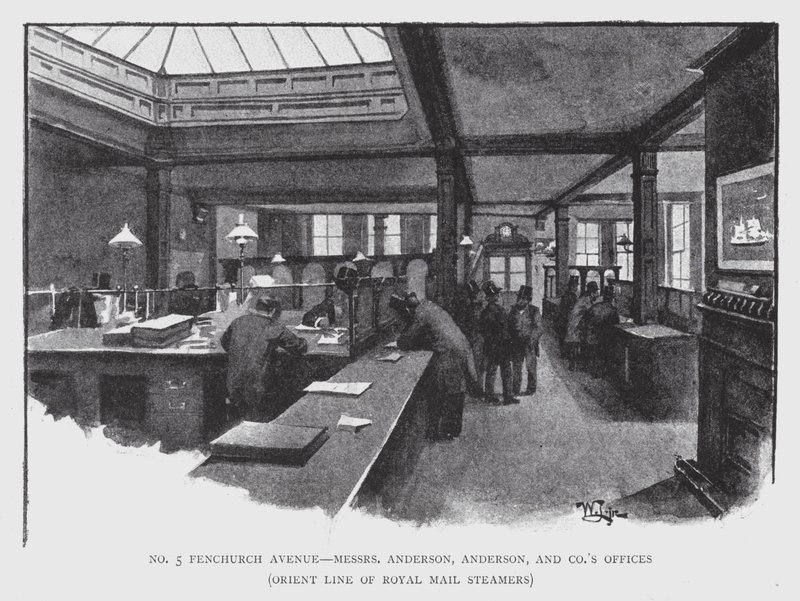 No 5 Fenchurch Avenue, Mrs Anderson, Anderson, and Cos kontor, Orient Line of Royal Mail Steamers (litho) av William Luker