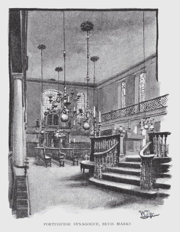 Portugisisk synagoga, Bevis Marks (litho) av William Luker