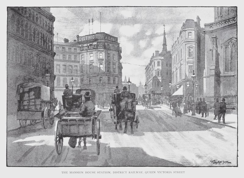 The Mansion House Station, District Railway, Queen Victoria Street (litho) av William Luker