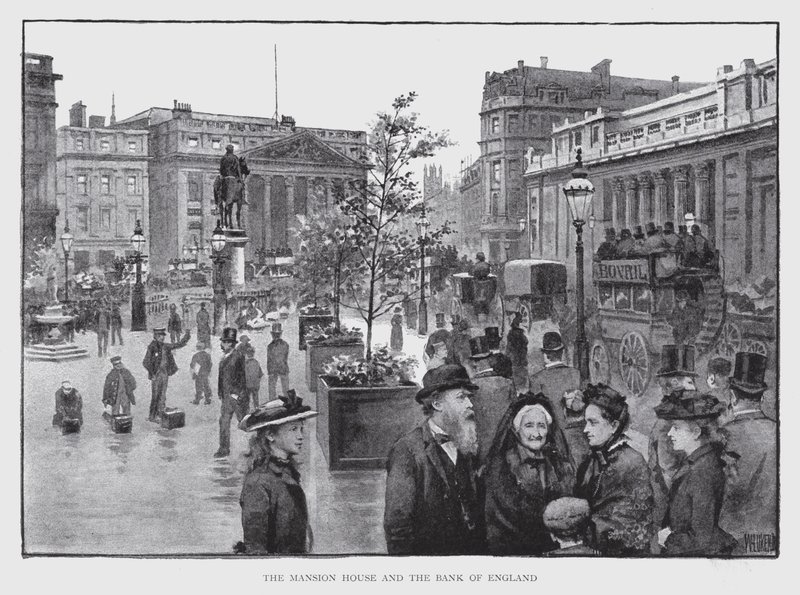 The Mansion House och Bank of England (litho) av William Luker