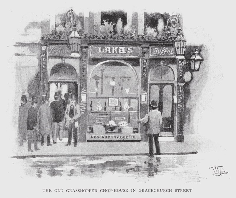 The Old Grasshopper Chop-House på Gracechurch Street (litho) av William Luker