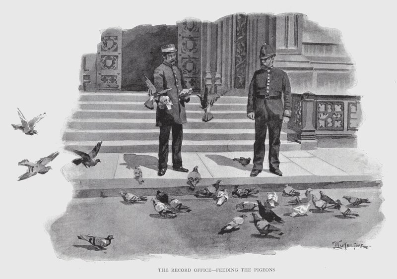 The Record Office, Feeding the Pigeons (litho) av William Luker
