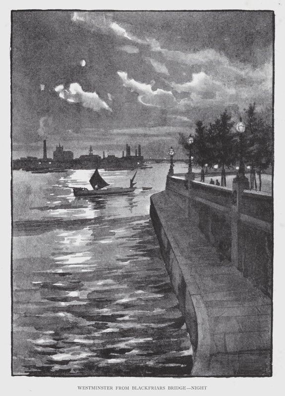 Westminster från Blackfriars Bridge, Night (litho) av William Luker