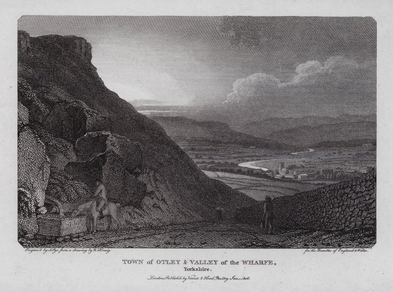 Staden Otley och Valley of the Wharfe, Yorkshire (gravyr) av William Marshall (after) Craig