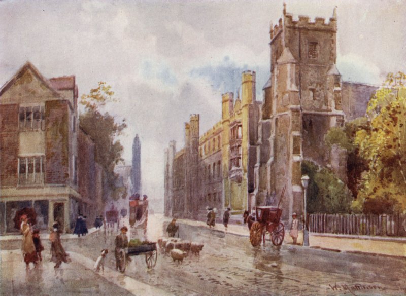 St Botolphs Church och Corpus College från Steps of the Pitt Press, Trumpington Street av William Matthison