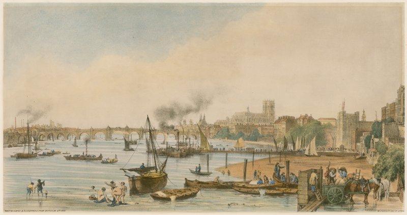 Westminster och Hungerford från Waterloo Bridge, c 1840 av William Parrott