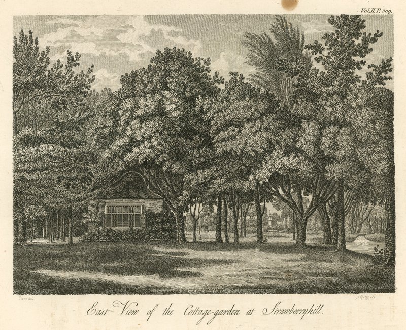 Östlig vy av stugaträdgården vid Strawberry Hill, Twickenham, London av William Pars