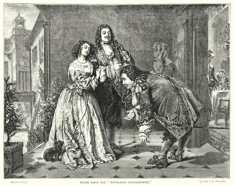 Scen från Bourgeois Gentilhomme (gravyr) av William Powell (after) Frith