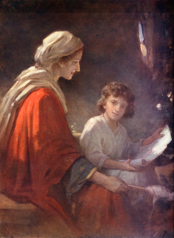 Maria och Jesusbarnet, Lukas 2, 39, 40 (färglitografi) av William Pratt