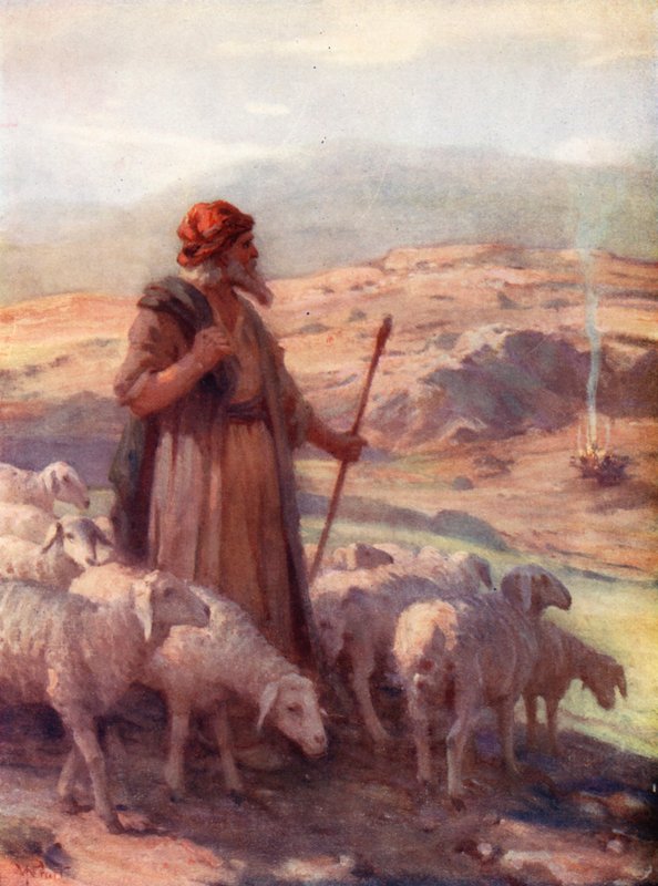 Mose och den brinnande busken, Andra Moseboken iii, 2 (färglitografi) av William Pratt