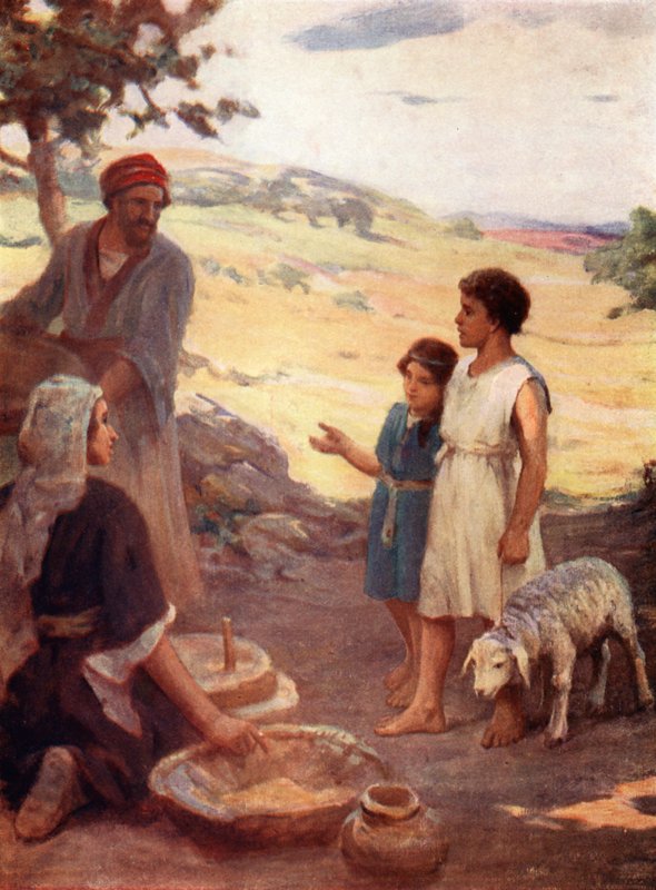"Vad menar ni med denna gudstjänst", 2 Mosebok xii, 26, 27 (färglitografi) av William Pratt