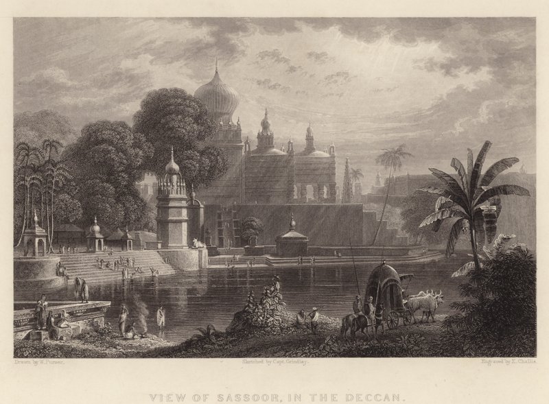 Vy över Sassoor, i Deccan (gravyr) av William Purser