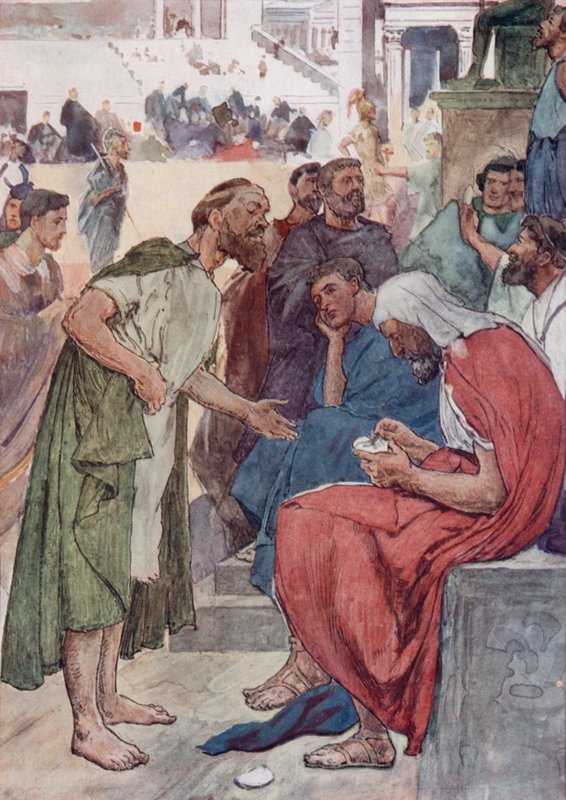 Aristides och medborgaren (färg litho) av William Rainey