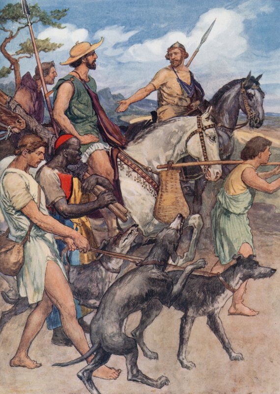 Pelopidas ger sig av mot Thebe (färg litho) av William Rainey