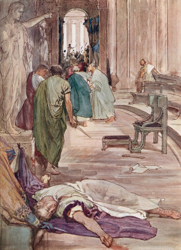 Mordet på Caesar (färg litho) av William Rainey