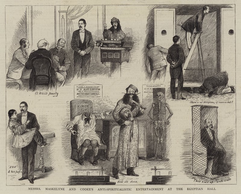 Herrarna Maskelyne och Cookes anti-spiritualistisk underhållning i Egyptian Hall av William Ralston