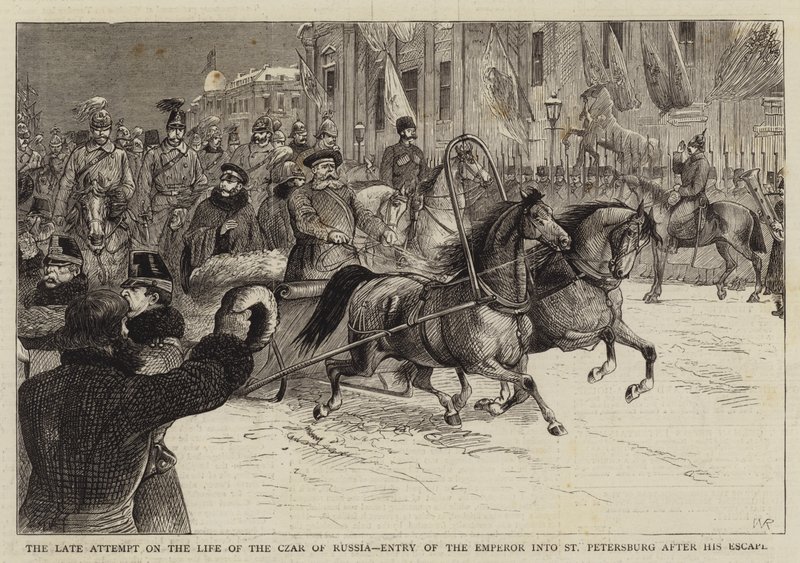 Det sena försöket på Rysslands tsars liv, kejsarens inträde i St Petersburg efter hans flykt av William Ralston