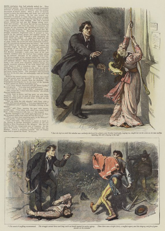 Illustration för An Episode of West Woodlands, av Bret Harte (chromolitho) av William Small