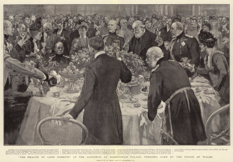 Lord Roberts hälsa vid lunchen i Buckingham Palace, som hölls under ledning av prinsen av Wales. av William Small