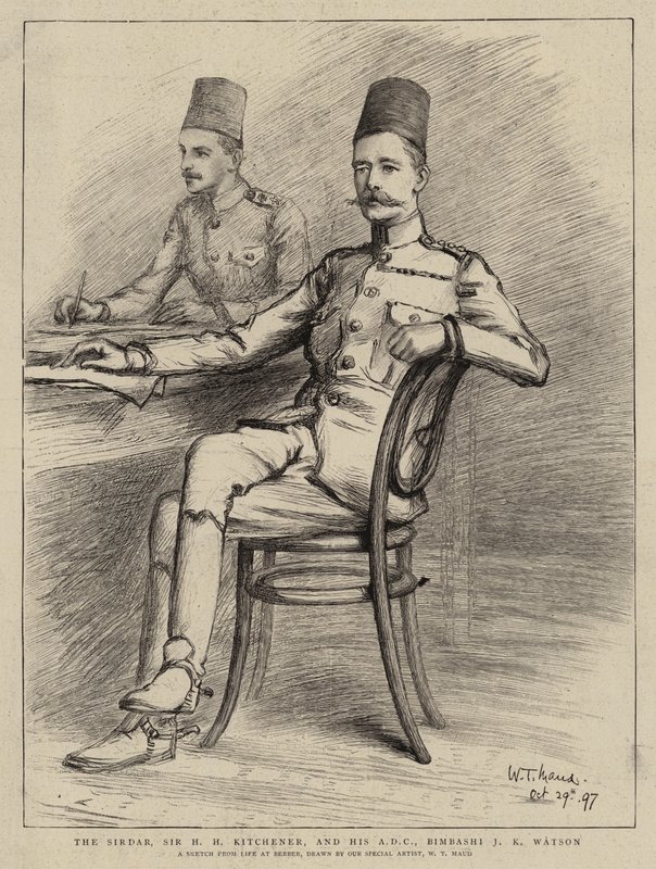 The Sirdar, Sir H H Kitchener, och hans ADC, Bimbashi J K Watson (litho) av William T. Maud
