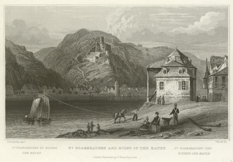 St Goarshausen och ruinerna av Katze av William Tombleson