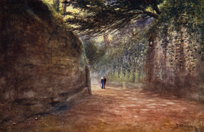 The Drive, Warwick Castle (färg litho) av William W. Quatremain