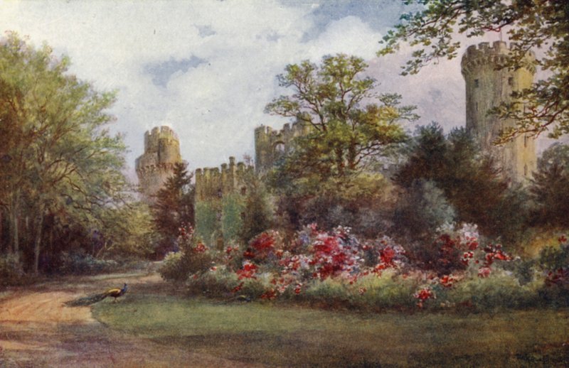 Warwick Castle: Entrance Drive (färg litho) av William W. Quatremain