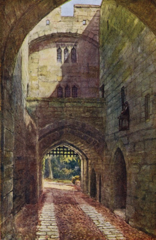 Warwick Castle: Gate House och Portcullis (färg litho) av William W. Quatremain