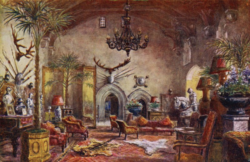 Warwick Castle: Great Hall (färg litho) av William W. Quatremain