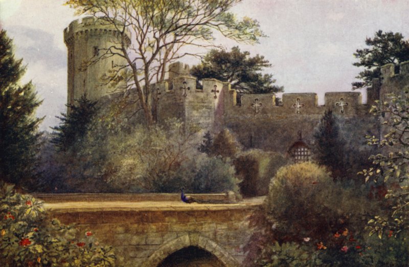 Warwick Castle: The Moat Bridge (färg litho) av William W. Quatremain