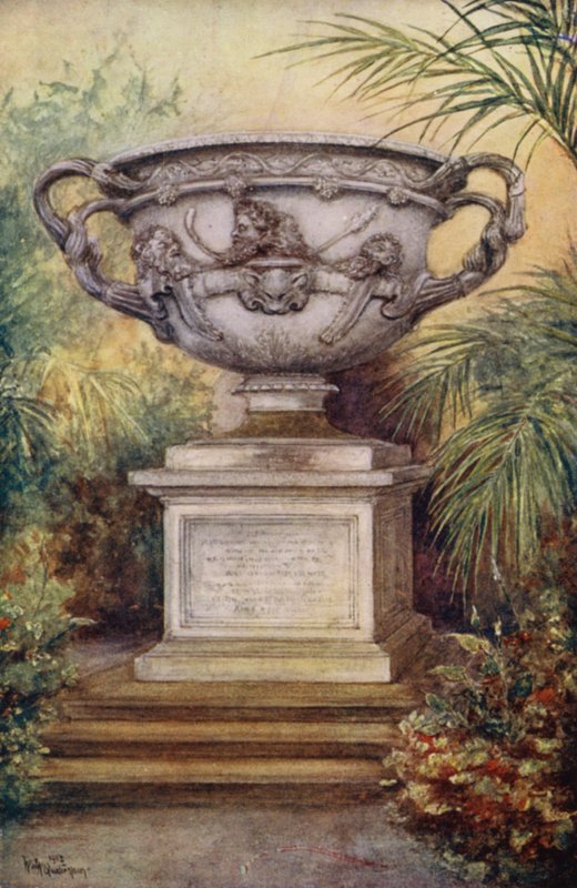Warwick Castle: The Warwick Vase (färg litho) av William W. Quatremain