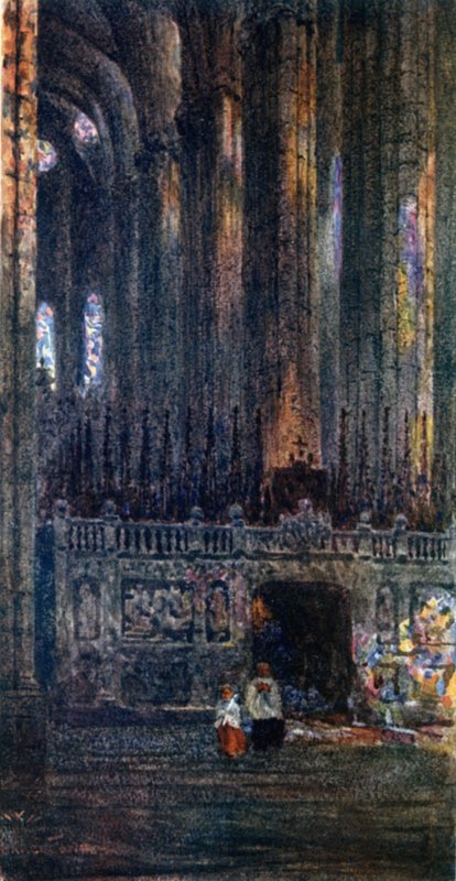 Barcelona, i katedralen (färg litho) av William Wiehe Collins