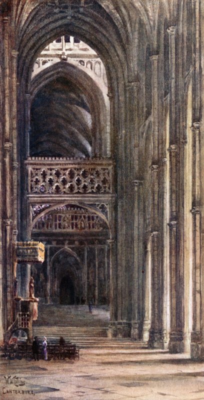 Canterbury, insidan av skeppet (färg litho) av William Wiehe Collins