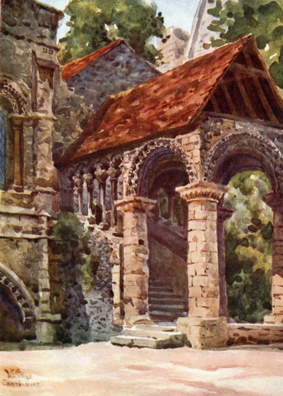 Canterbury, Norman Stairway (färg litho) av William Wiehe Collins