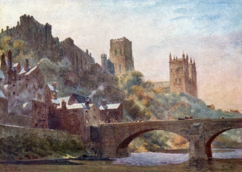 Durham, Framwellgate Bridge (färg litho) av William Wiehe Collins