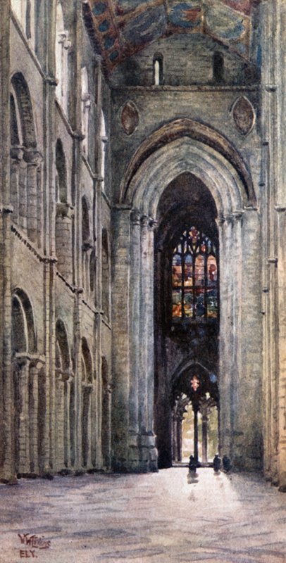 Ely, långhusets inre (färg litho) av William Wiehe Collins