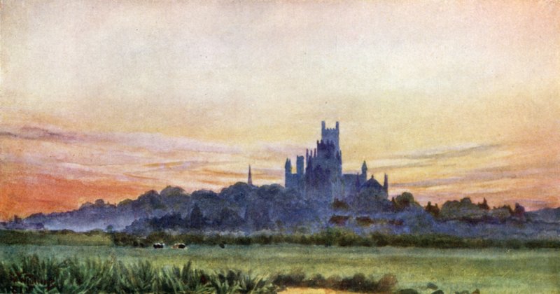 Ely from the Fens (färg litho) av William Wiehe Collins