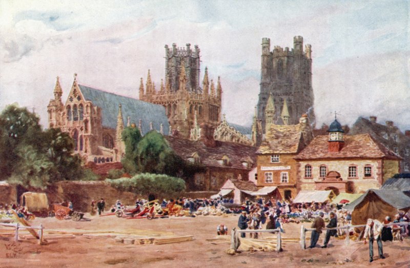 Ely, marknadsplatsen (färg litho) av William Wiehe Collins