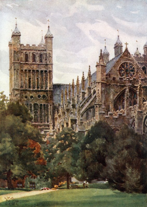 Exeter från Palace Gardens (färg litho) av William Wiehe Collins