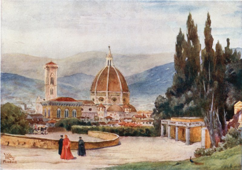 Florens. Duomo, från Boboli Gardens (färg litho) av William Wiehe Collins