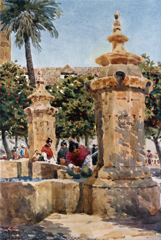 Fontän i Court of Oranges (färg litho) av William Wiehe Collins