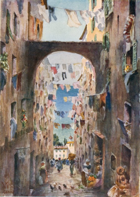 Genua. An Old Street (litho i färg) av William Wiehe Collins